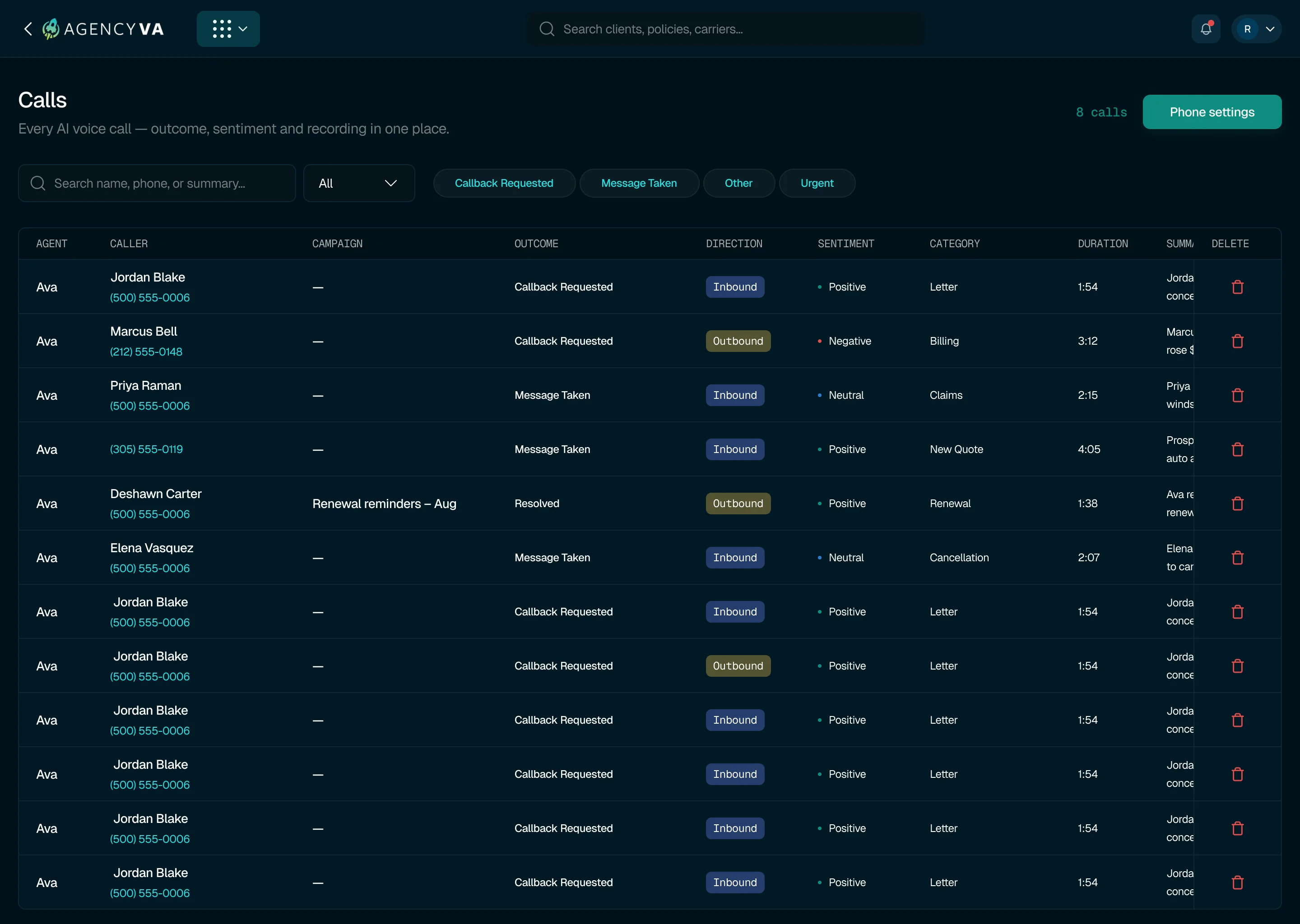 AVA Insurance OS: Calls