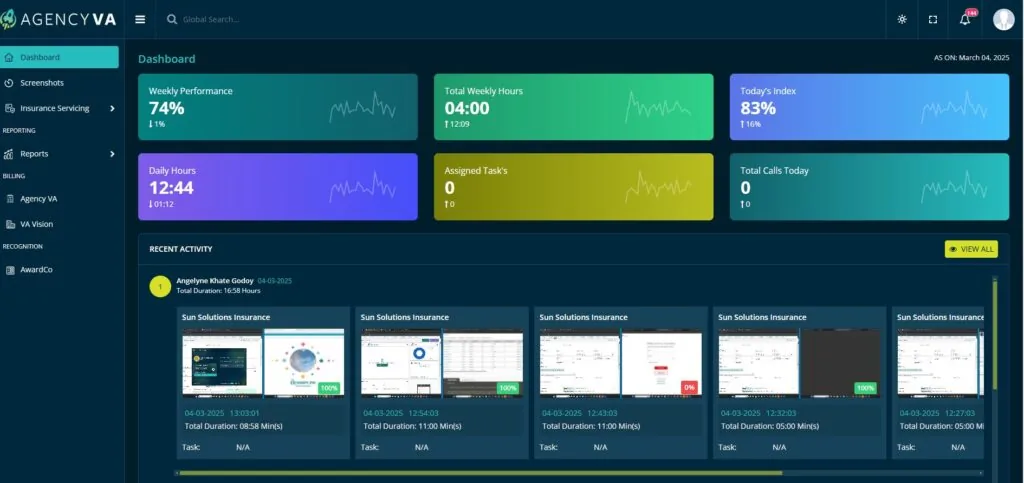 Dashboard interface